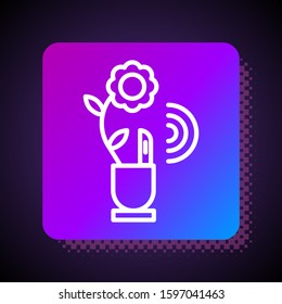White line Smart farming technology - farm automation system in app icon isolated on black background. Square color button. Vector Illustration