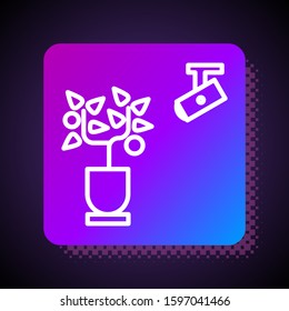 White line Smart farming technology - farm automation system in app icon isolated on black background. Square color button. Vector Illustration