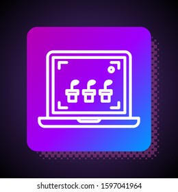 White line Smart farming technology - farm automation system icon isolated on black background. Square color button. Vector Illustration