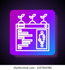 White line Smart farming technology - farm automation system in app icon isolated on black background. Square color button. Vector Illustration