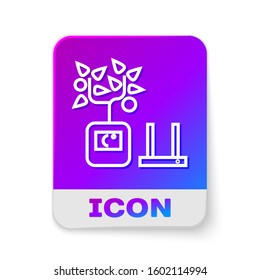 White line Smart farming technology - farm automation system in app icon isolated on white background. Rectangle color button. Vector Illustration