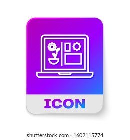 White line Smart farming technology - farm automation system icon isolated on white background. Rectangle color button. Vector Illustration