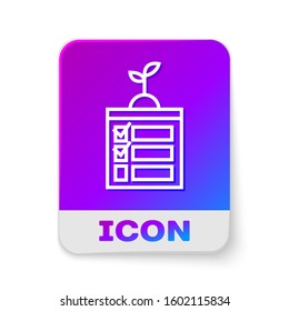 White line Smart farming technology - timer farm automation system in app icon isolated on white background. Rectangle color button. Vector Illustration