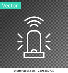 Icono del sistema de sirena del lavaparabrisas de línea blanca aislado en fondo transparente. Una sirena de emergencia que parpadea. Internet de cosas con conexión inalámbrica.  Vector