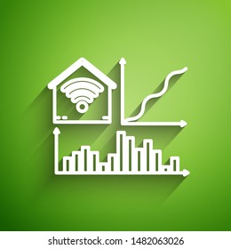 White line Smart home with wi-fi icon isolated on green background. Remote control.  Vector Illustration