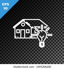 White line Smart house and light bulb icon isolated on transparent dark background.  Vector Illustration