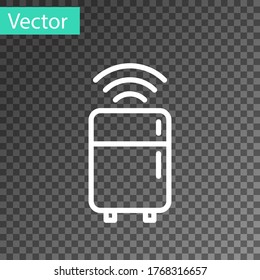 White line Smart refrigerator icon isolated on transparent background. Fridge freezer refrigerator. Internet of things concept with wireless connection. Vector