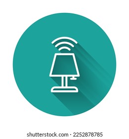 White line Smart table lamp system icon isolated with long shadow. Internet of things concept with wireless connection. Green circle button. Vector