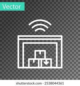 Línea blanca Icono de sistema de almacén inteligente aislado sobre fondo transparente.  Vector