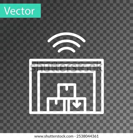 White line Smart warehouse system icon isolated on transparent background.  Vector