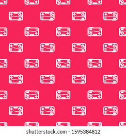 White line Smartphone and playing in game icon isolated seamless pattern on red background. Mobile gaming concept.  Vector Illustration