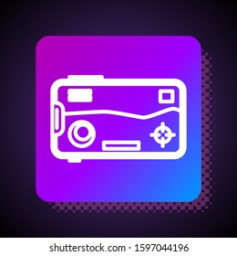 White line Smartphone and playing in game icon isolated on black background. Mobile gaming concept. Square color button. Vector Illustration