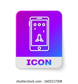 White line Smartphone and playing in game icon isolated on white background. Mobile gaming concept. Rectangle color button. Vector Illustration