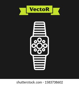 White line Smartwatch icon isolated on black background.  Vector Illustration
