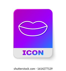 White line Smiling lips icon isolated on white background. Smile symbol. Rectangle color button. Vector Illustration