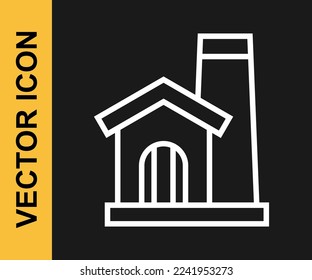 White line Smithy workshop interior icon isolated on black background.  Vector