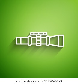 White line Sniper optical sight icon isolated on green background. Sniper scope crosshairs.  Vector Illustration