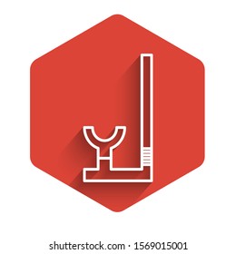 White line Snorkel icon isolated with long shadow background. Diving underwater equipment. Red hexagon button. Vector Illustration