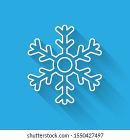 White line Snowflake icon isolated with long shadow.  Vector Illustration