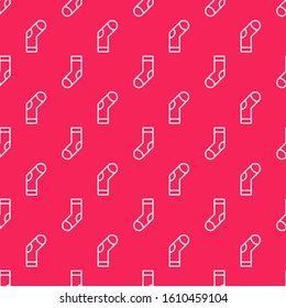 White line Socks icon isolated seamless pattern on red background.  Vector Illustration