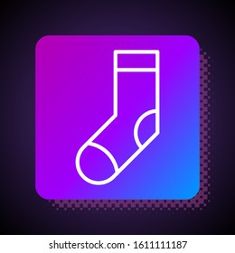 White line Socks icon isolated on black background. Square color button. Vector Illustration