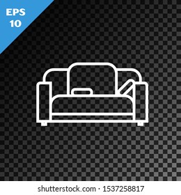 White line Sofa icon isolated on transparent dark background.  Vector Illustration