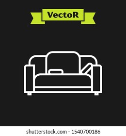 White line Sofa icon isolated on black background.  Vector Illustration