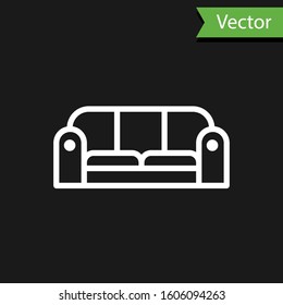 White line Sofa icon isolated on black background.  Vector Illustration