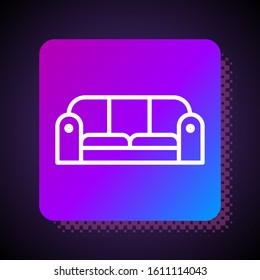 White line Sofa icon isolated on black background. Square color button. Vector Illustration