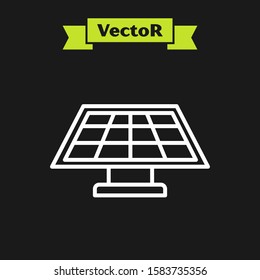 White line Solar energy panel icon isolated on black background.  Vector Illustration