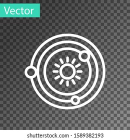 White line Solar system icon isolated on transparent background. The planets revolve around the star.  Vector Illustration