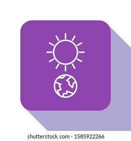 White line Solstice icon isolated on white background. Purple square button. Vector Illustration
