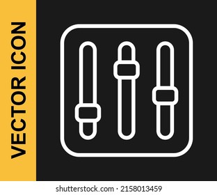 White line Sound mixer controller icon isolated on black background. Dj equipment slider buttons. Mixing console.  Vector