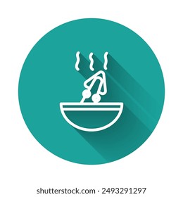 White line Soup with octopus icon isolated with long shadow. Green circle button. Vector
