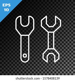 White line Spanner icon isolated on transparent dark background.  Vector Illustration