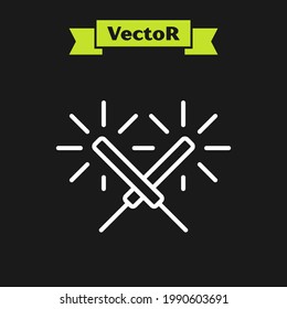 White line Sparkler firework icon isolated on black background. Festive Christmas sparkler candle lights. Merry Christmas and Happy New Year.  Vector