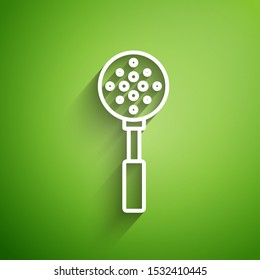White line Spatula icon isolated on green background. Kitchen spatula icon. BBQ spatula sign. Barbecue and grill tool.  Vector Illustration