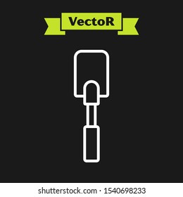 White line Spatula icon isolated on black background. Kitchen spatula icon. BBQ spatula sign. Barbecue and grill tool.  Vector Illustration