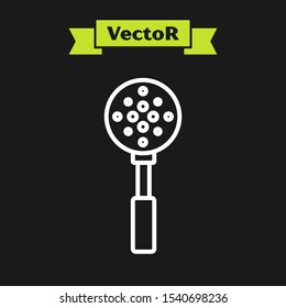 White line Spatula icon isolated on black background. Kitchen spatula icon. BBQ spatula sign. Barbecue and grill tool.  Vector Illustration