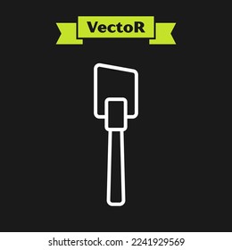 White line Spatula icon isolated on black background. Kitchen spatula icon. BBQ spatula sign. Barbecue and grill tool.  Vector