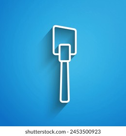 White line Spatula icon isolated on blue background. Kitchen spatula icon. BBQ spatula sign. Barbecue and grill tool. Long shadow. Vector