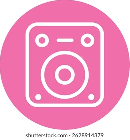White Line Speaker Icon on Pink Circle Background