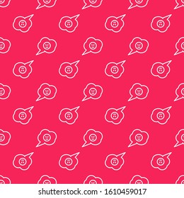 White line Speech bubble with angry smile icon isolated seamless pattern on red background. Emoticon face.  Vector Illustration