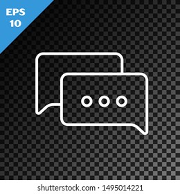 White line Speech bubble chat icon isolated on transparent dark background. Message icon. Communication or comment chat symbol.  Vector Illustration