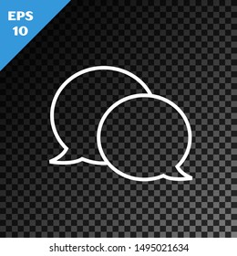 White line Speech bubble chat icon isolated on transparent dark background. Message icon. Communication or comment chat symbol.  Vector Illustration