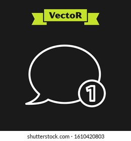 White line Speech bubble chat icon isolated on black background. Message icon. Communication or comment chat symbol.  Vector Illustration