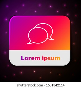 White line Speech bubble chat icon isolated on black background. Message icon. Communication or comment chat symbol. Rectangle color button. Vector Illustration