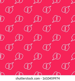 White line Speech bubble and Exclamation icon isolated seamless pattern on red background. FAQ sign. Copy files, chat speech bubble and chart.  Vector Illustration