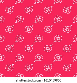 White line Speech bubble with phone call icon isolated seamless pattern on red background.  Vector Illustration