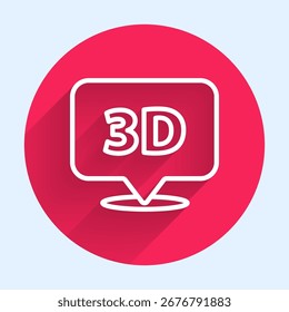 Línea blanca Burbuja de discurso con el icono 3D del texto aislado con la sombra larga. Botón del círculo rojo. Ilustración vectorial